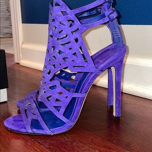 Brian Atwood laser cut suede stiletto